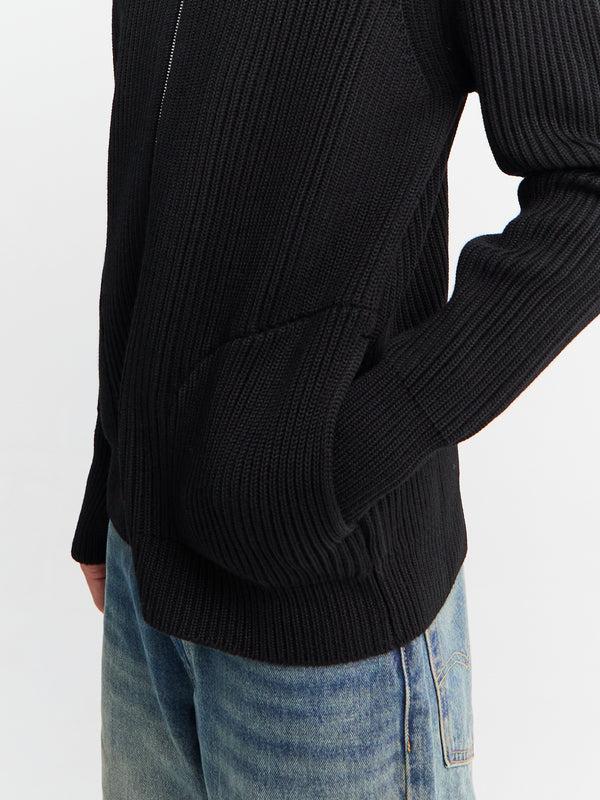 Stoy Navy Full-Zip Pockets Knitwear In Black
