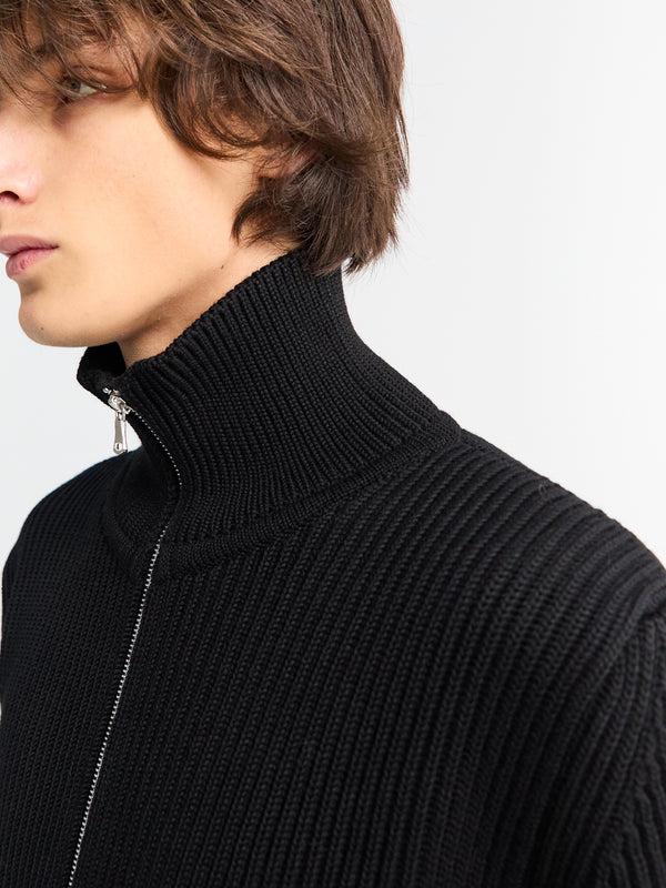 Stoy Navy Full-Zip Pockets Knitwear In Black