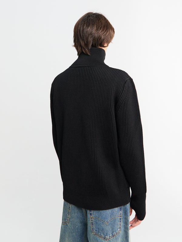 Stoy Navy Full-Zip Pockets Knitwear In Black
