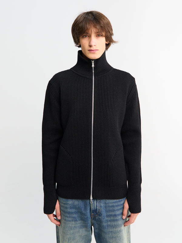 stoy Navy Full-Zip Pockets Knitwear in Black