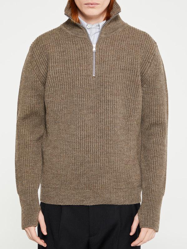 Stoy Navy Half Zip Knitwear In Natural Taupe