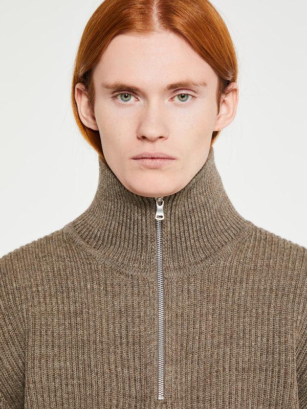 Stoy Navy Half Zip Knitwear In Natural Taupe