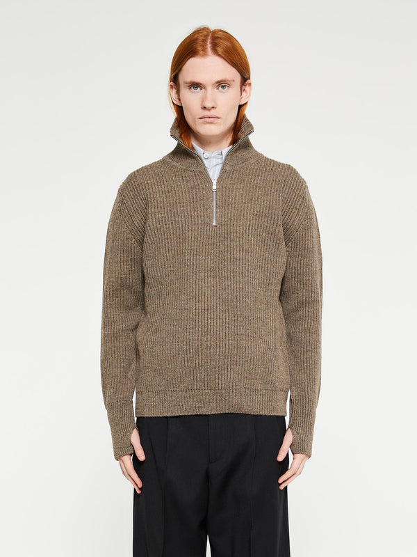 stoy Navy Half Zip Knitwear in Natural Taupe