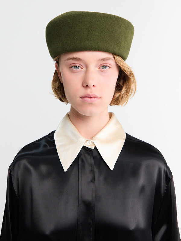 stoy Noxley Pillbox Hat in Olive