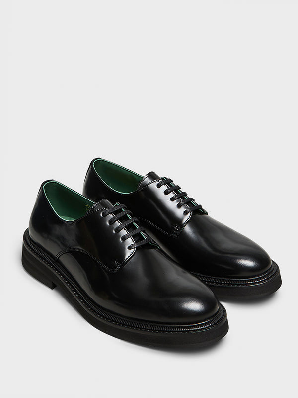 Stoy Officer Derbee Shoes In Black Polido Leather