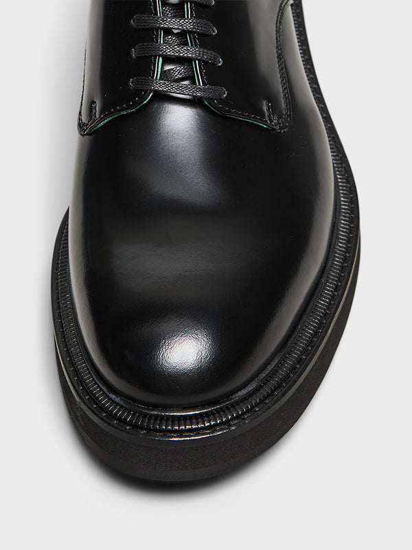 Stoy Officer Derbee Shoes In Black Polido Leather