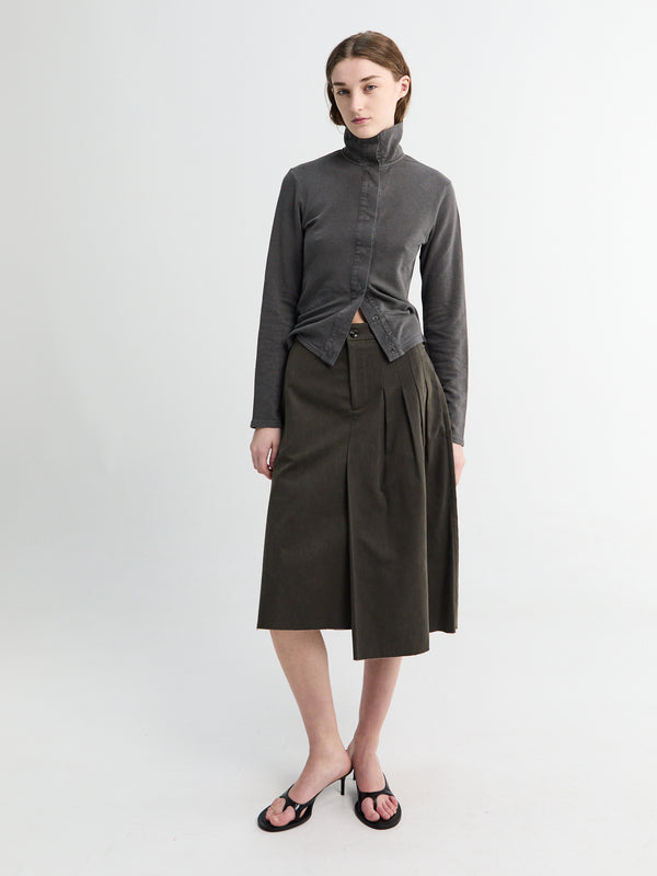 stoy Origami Skirt in Antique Mudd Coated Sateen