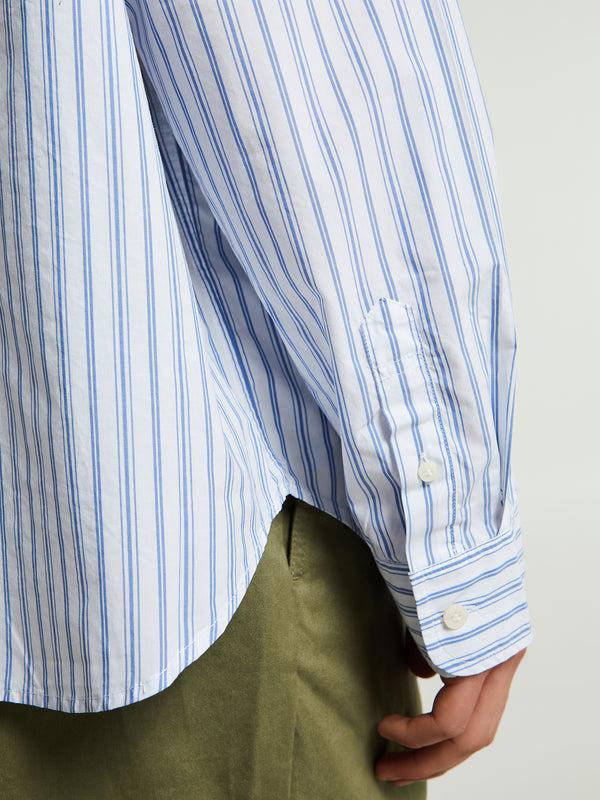Stoy Oversized Poplin Shirt In White/Blue