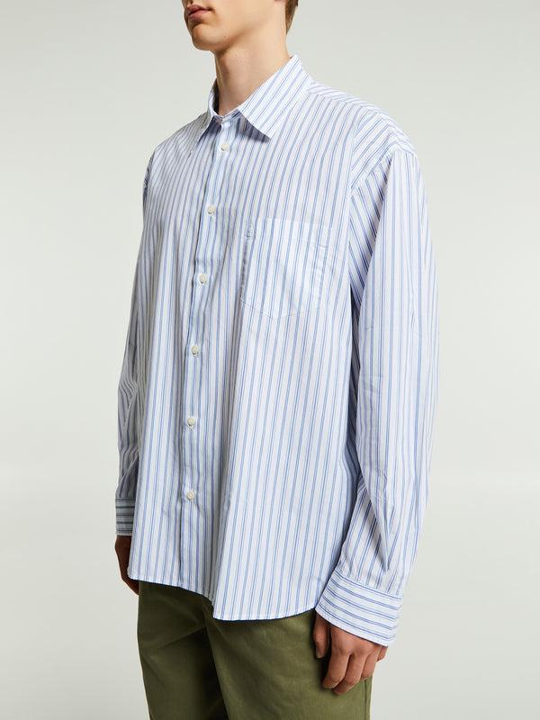 stoy Oversized Poplin Shirt in White/Blue