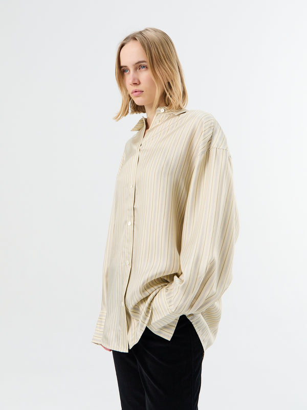 Stoy Oversized Striped Shirt In Beige/Brown