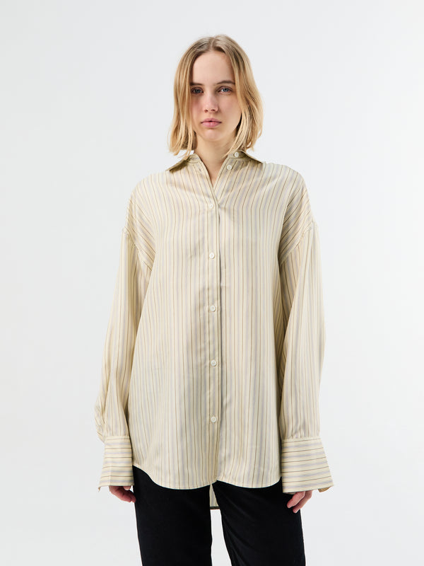 stoy Oversized Striped Shirt in Beige/Brown