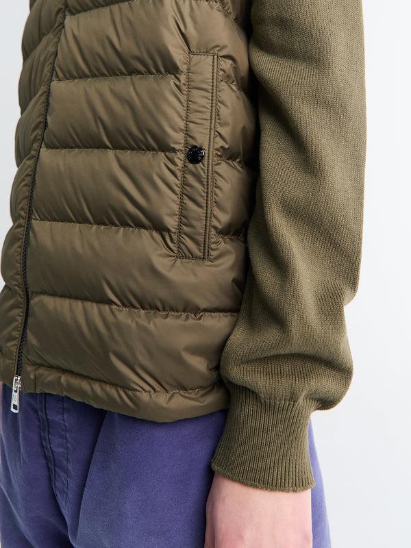 Stoy Padded Zip-Up Cotton Cardigan In Olive Green