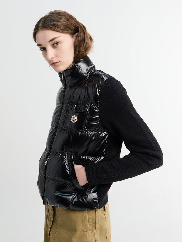 Stoy Padded Zip-Up Wool Cardigan In Black