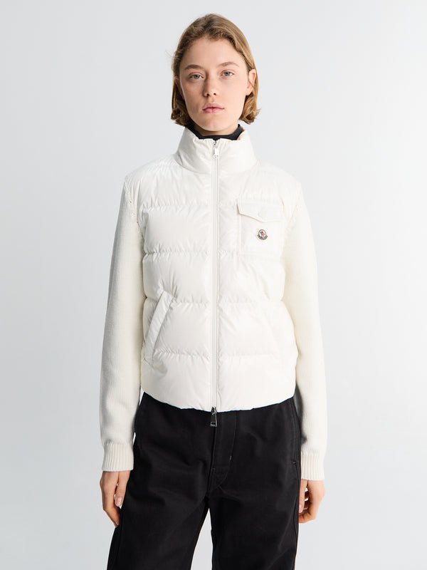 Stoy Padded Zip-Up Wool Cardigan In White