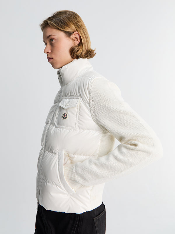 Stoy Padded Zip-Up Wool Cardigan In White