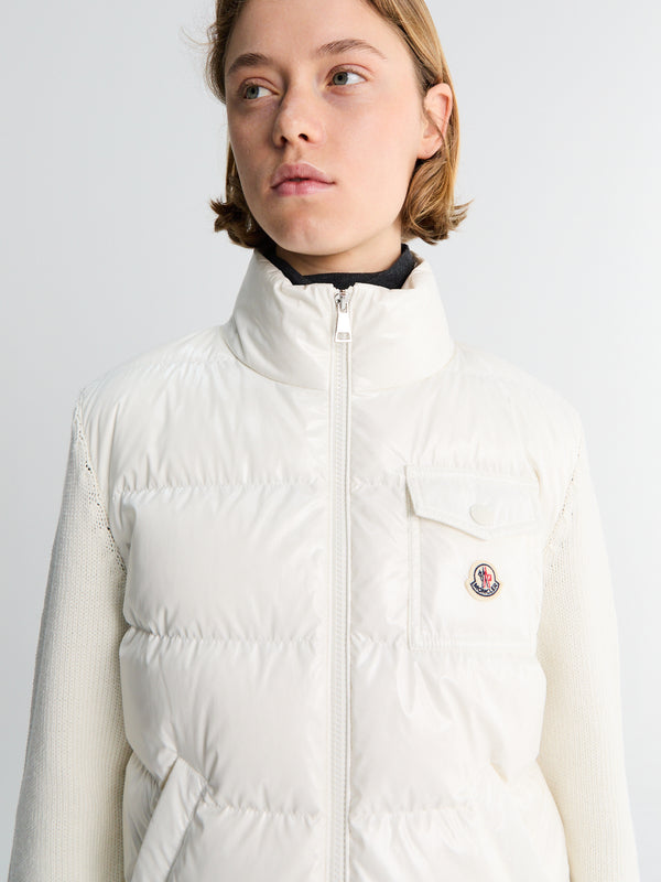 stoy Padded Zip-Up Wool Cardigan in White