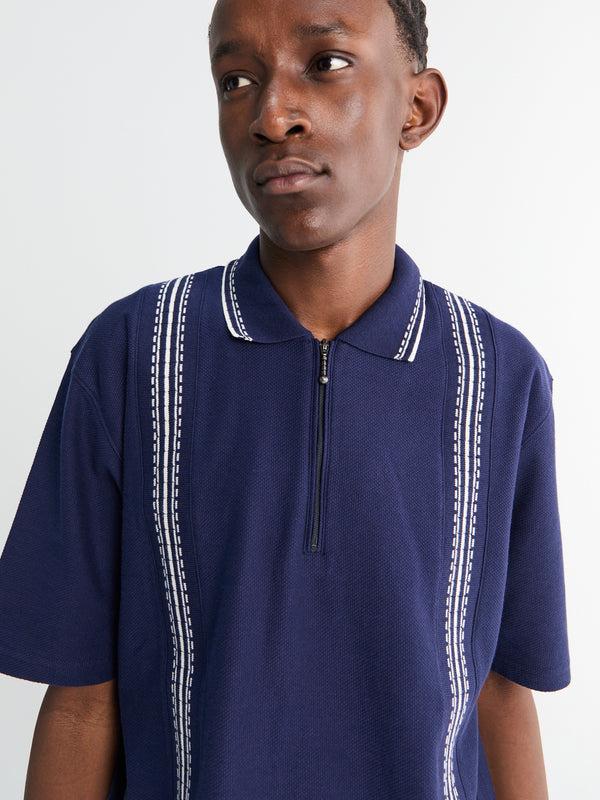 Stoy Panel Zip Polo In Navy