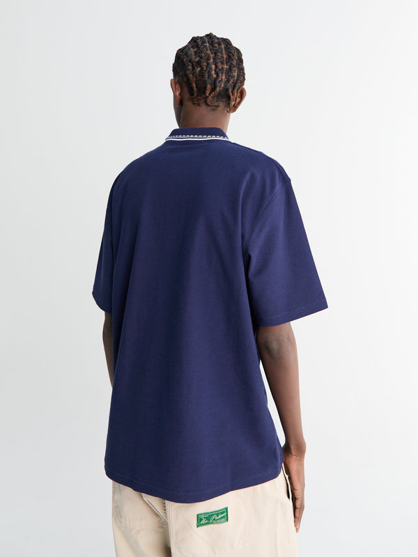 Stoy Panel Zip Polo In Navy