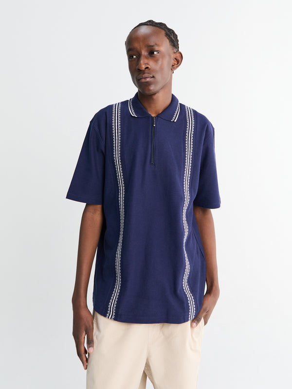 stoy Panel Zip Polo in Navy