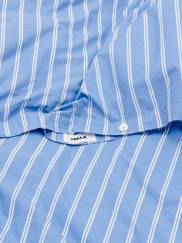 Stoy Percale Duvet Cover In Island Blue Stripes