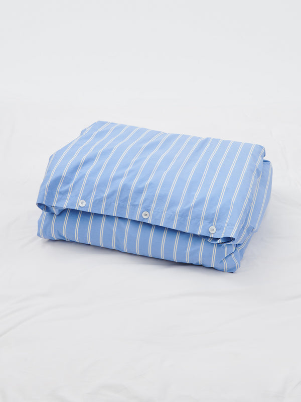 Stoy Percale Duvet Cover In Island Blue Stripes
