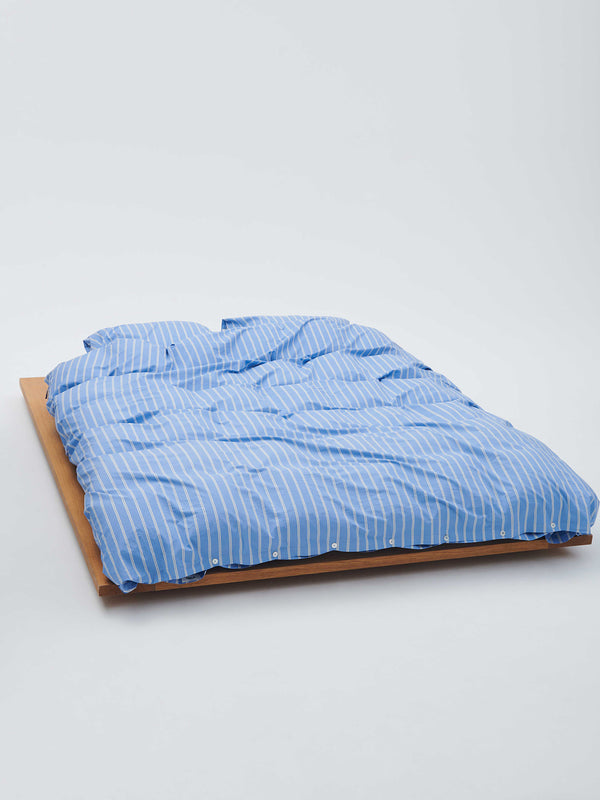 stoy Percale Duvet Cover in Island Blue Stripes