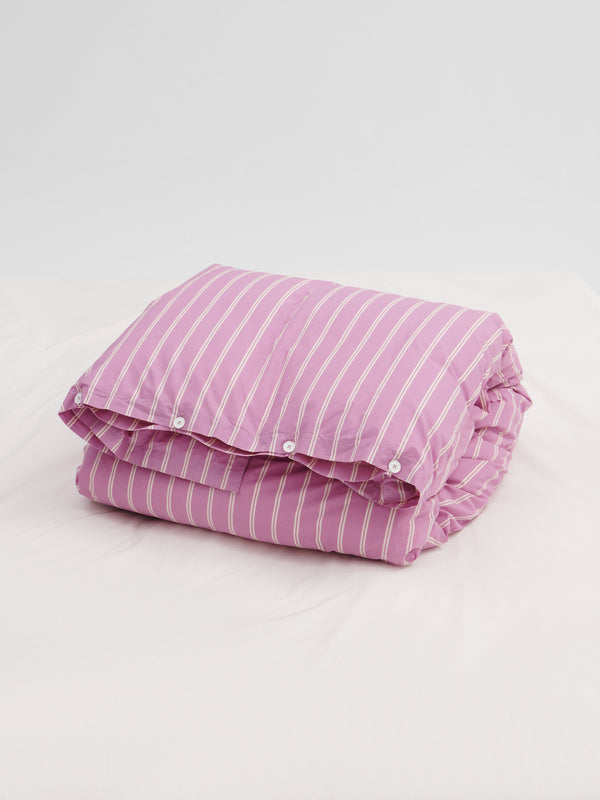 Stoy Percale Duvet Cover In Mallow Pink Stripes