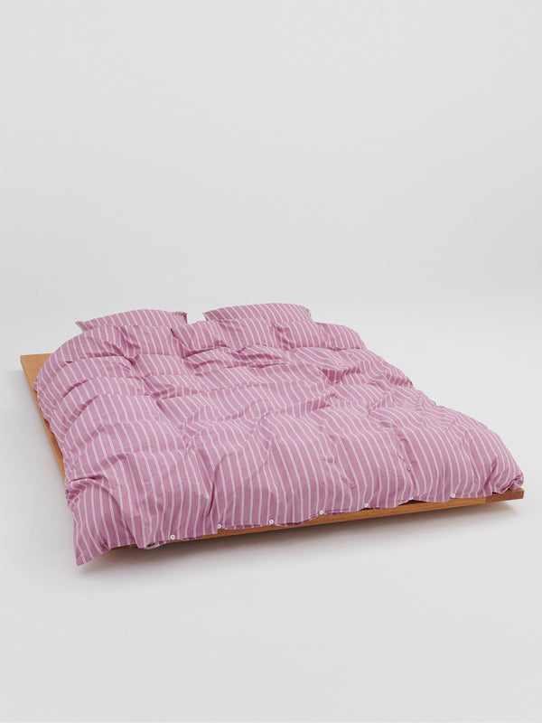 stoy Percale Duvet Cover in Mallow Pink Stripes
