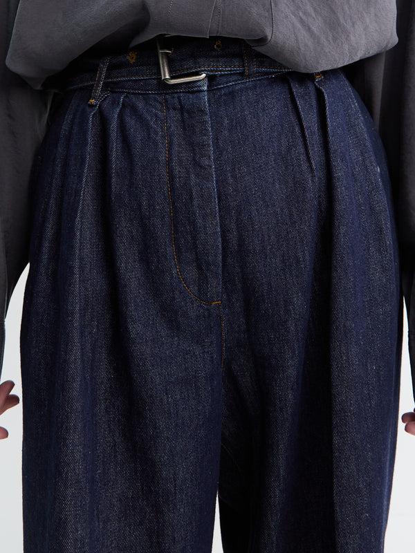 Stoy Pleated Denim Wide-Leg Pants In Indigo