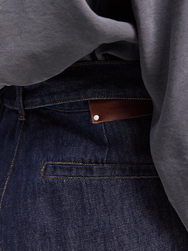 Stoy Pleated Denim Wide-Leg Pants In Indigo