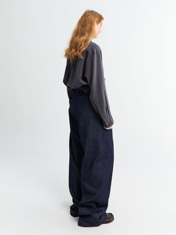 Stoy Pleated Denim Wide-Leg Pants In Indigo