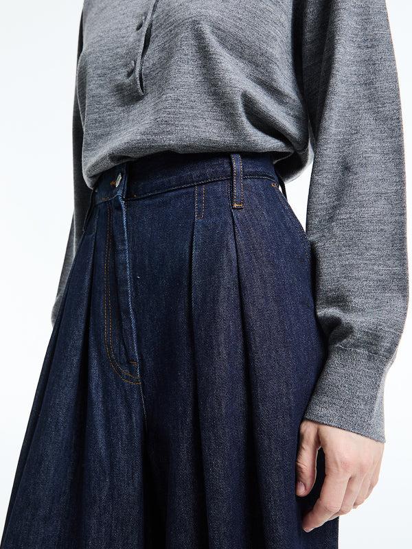 Stoy Pleated Denim Wide-leg Pants In Indigo