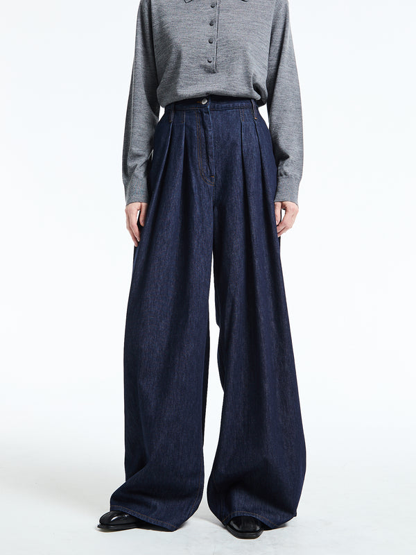 Stoy Pleated Denim Wide-leg Pants In Indigo