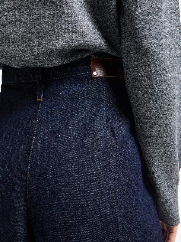 Stoy Pleated Denim Wide-leg Pants In Indigo