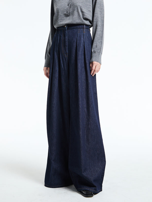 stoy Pleated denim wide-leg Pants in Indigo