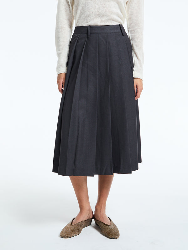 stoy Pleats Long Skirt in Charcoal Grey
