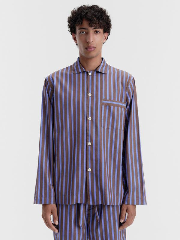 Stoy Poplin Pyjamas Long Shirt In Chestnut Stripes