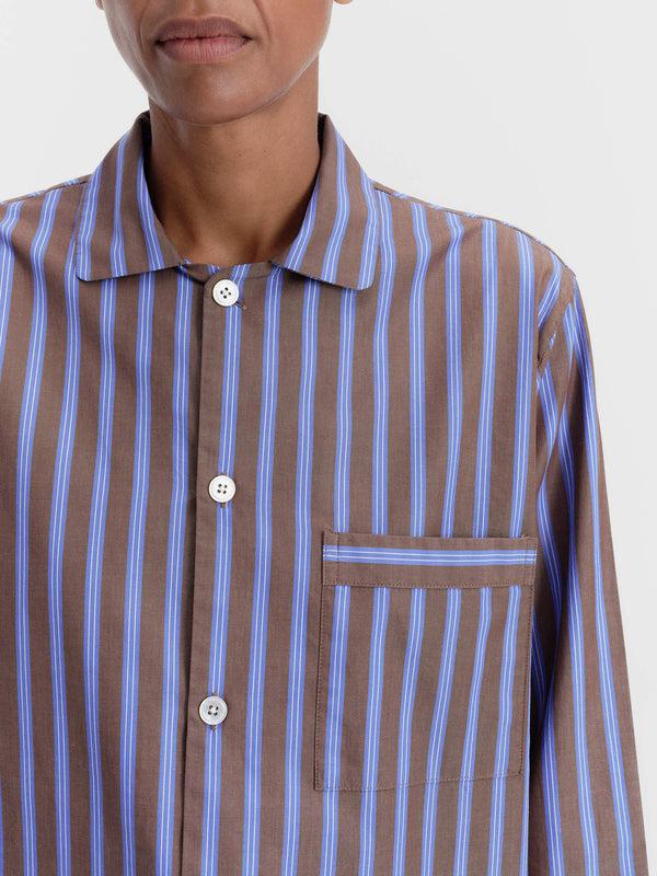 Stoy Poplin Pyjamas Long Shirt In Chestnut Stripes
