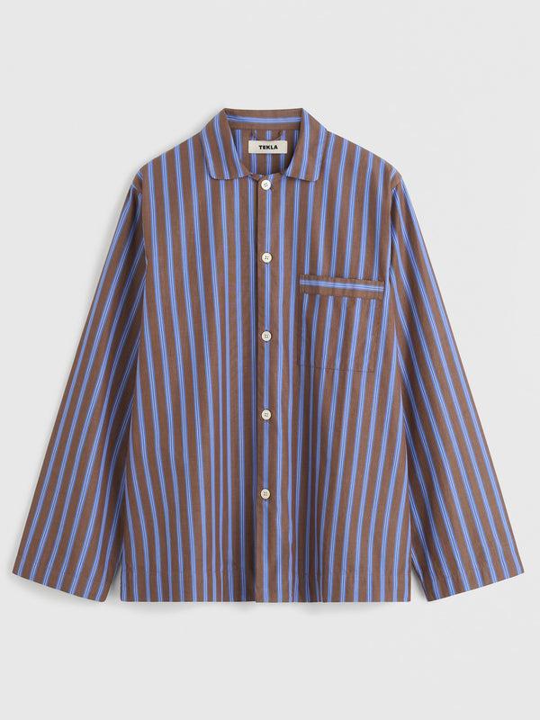 stoy Poplin Pyjamas Long Shirt in Chestnut Stripes