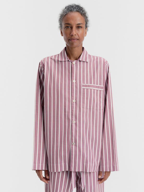 Stoy Poplin Pyjamas Long Shirt In Rhubarb Stripes