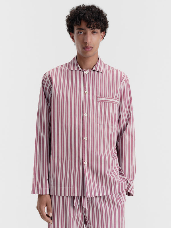 Stoy Poplin Pyjamas Long Shirt In Rhubarb Stripes