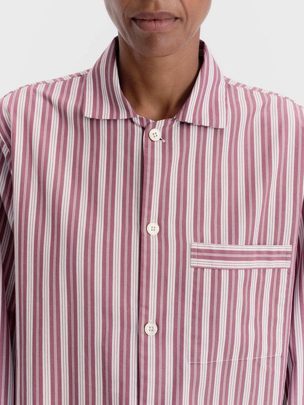 Stoy Poplin Pyjamas Long Shirt In Rhubarb Stripes