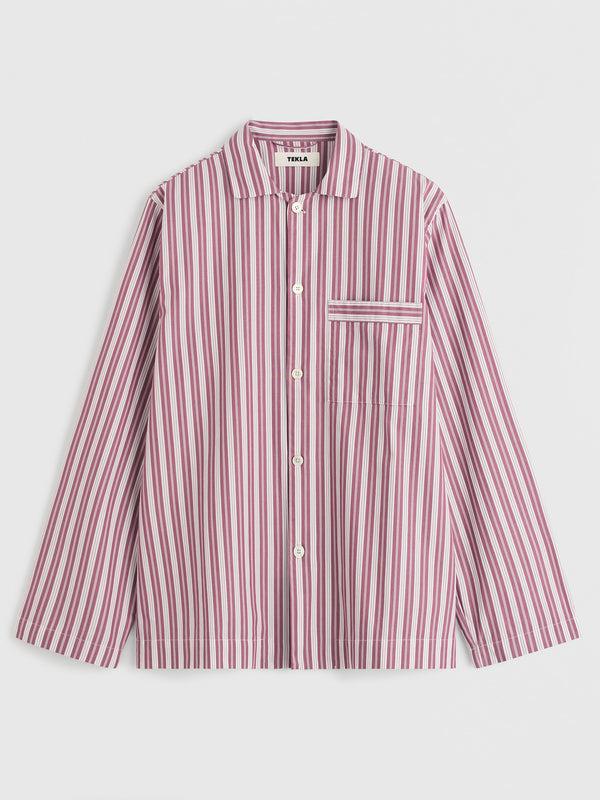 stoy Poplin Pyjamas Long Shirt in Rhubarb Stripes