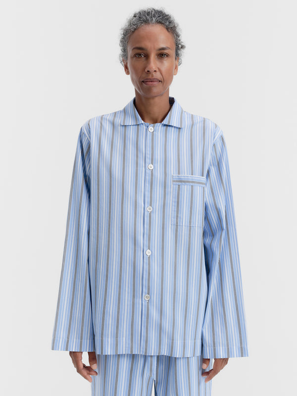 Stoy Poplin Pyjamas Long Shirt In Stave Stripes