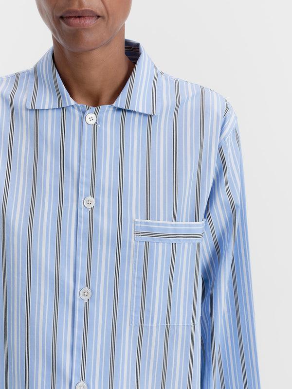 Stoy Poplin Pyjamas Long Shirt In Stave Stripes
