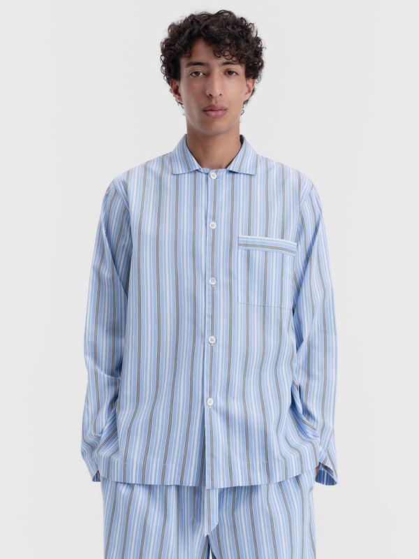 Stoy Poplin Pyjamas Long Shirt In Stave Stripes