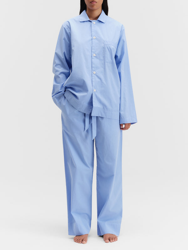 Stoy Poplin Pyjamas Shirt In Cornflower Blue