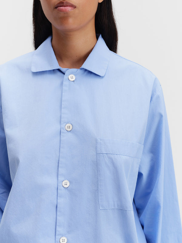 Stoy Poplin Pyjamas Shirt In Cornflower Blue