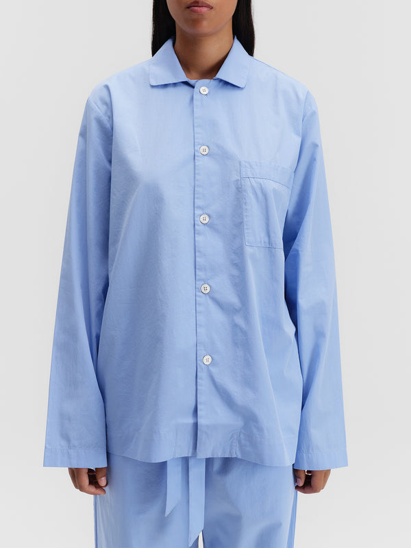 Stoy Poplin Pyjamas Shirt In Cornflower Blue