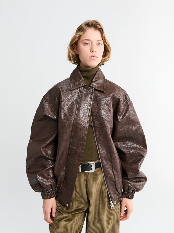 stoy Prescott Faux Leather Jacket in Brown